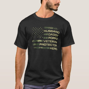 Camiseta Mens American Flag Husband Pai Poppo Veteran Pro