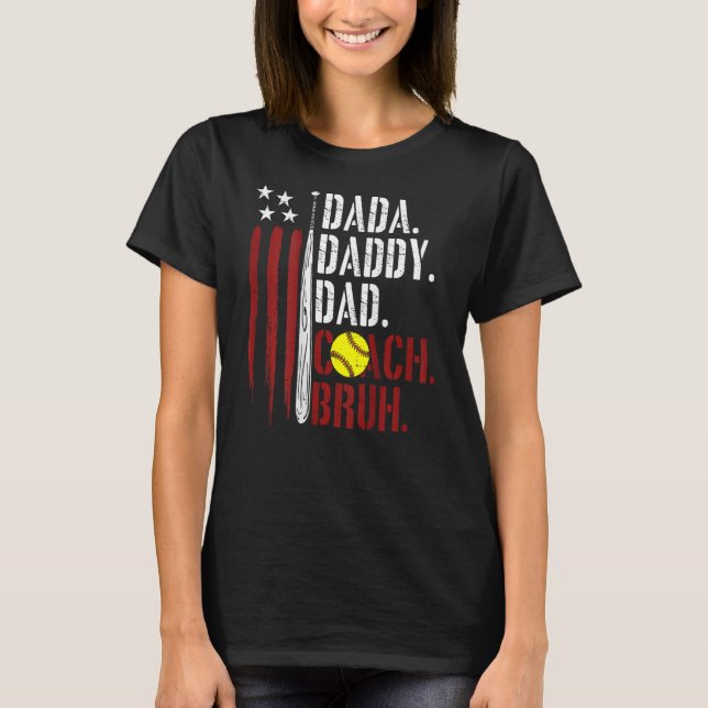 Camiseta Mens American Flag Softball Coach Dad Daddy Father (Frente)
