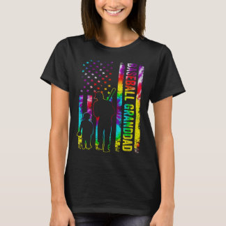 Camiseta Mens Baseball Avô Americano Flag Tie dye