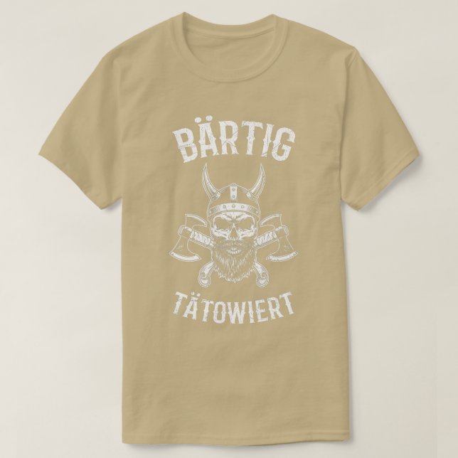 Camiseta Mens Beard tatuada usando barba (Frente do Design)