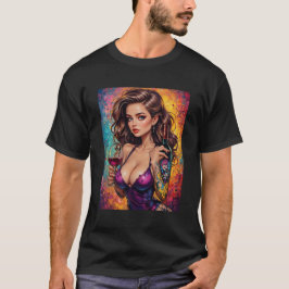Camiseta Mens Beautiful Graphic Image of Wine & Women