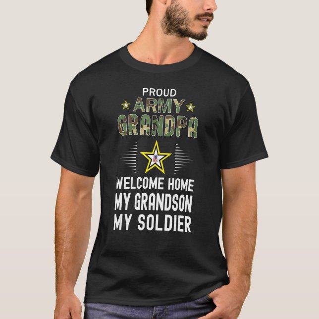 Camiseta Mens Bem-Vindo Para Casa Meu Avô Meu Soldado Homec (Frente)