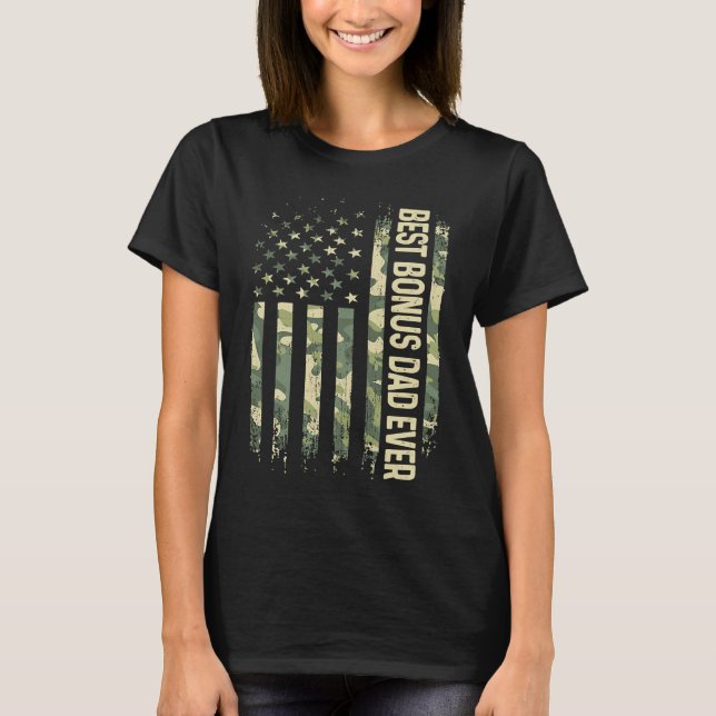 Camiseta Mens Best Bonus Dad Ever Camo American Flag Father (Frente)