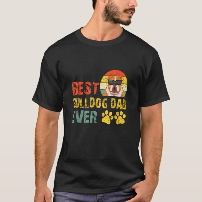 Camiseta Mens Best Bulldog Dad Ever English Dog Owner Vinta (Frente)