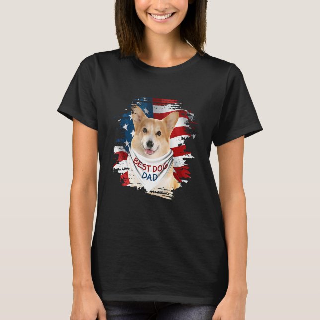 Camiseta Mens Best Corgi Dad Ever American Flag Dog Father  (Frente)