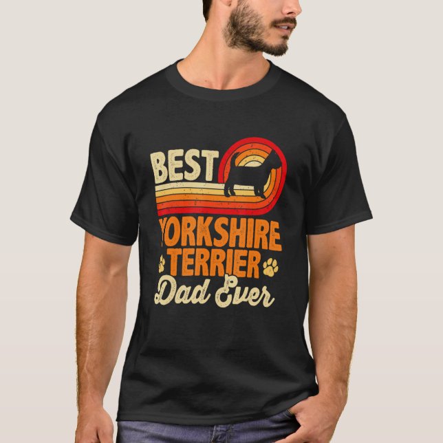 Camiseta Mens Best Dog Dad Ever Yorkshire Terrier Retro Vin (Frente)