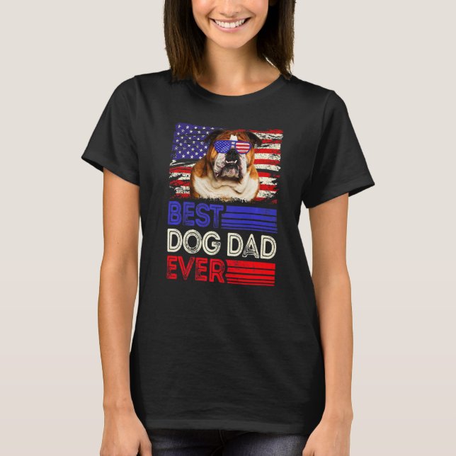 Camiseta Mens Best English Buldog Pai Ever American Flag P (Frente)