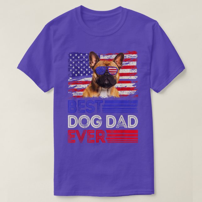 Camiseta Mens Best French Buldog Pai Ever American Flag Pa (Frente do Design)