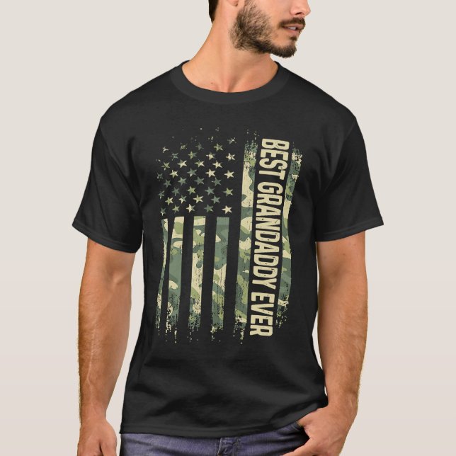 Camiseta Mens Best Grandaddy Ever Camo American Flag Father (Frente)