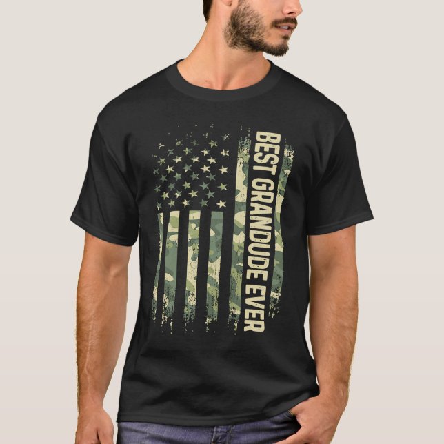 Camiseta Mens Best Grandude Ever Camo American Flag Father' (Frente)