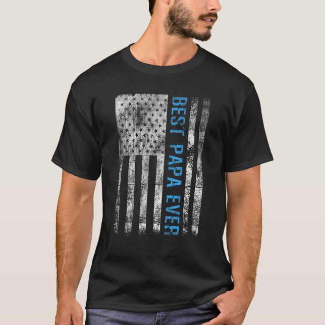 Camiseta Mens Best Papa Ever American Flag USA Flag Engraça (Frente)
