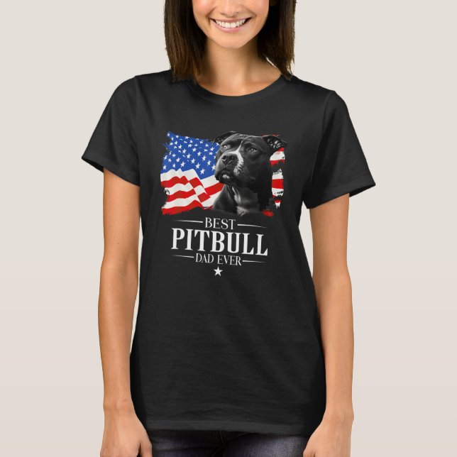 Camiseta Mens Best Pitbull Dad Ever American Flag Father s  (Frente)