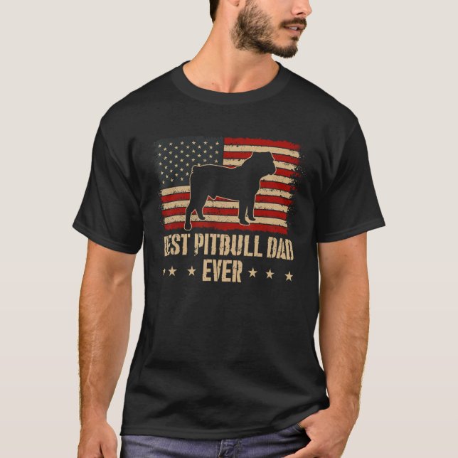 Camiseta Mens Best Pitbull Dad Ever Dog  American Flag (Frente)