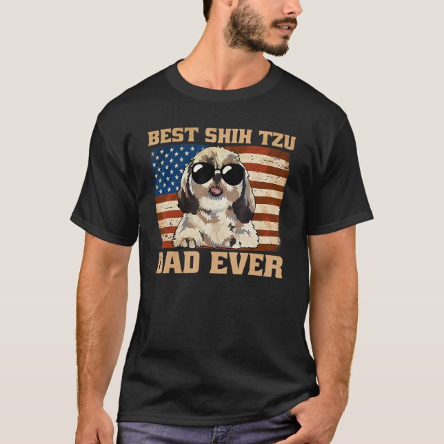 Camiseta Mens Best Shih Tzu Pai Ever Usa American Flag Meri (Frente)