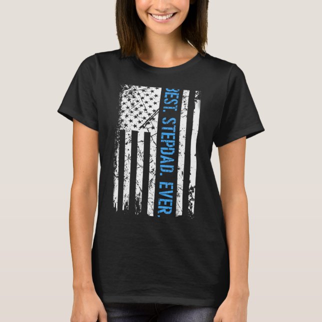 Camiseta Mens Best Stepdad Alguma Vez Nos Eua Bandeira Amer (Frente)
