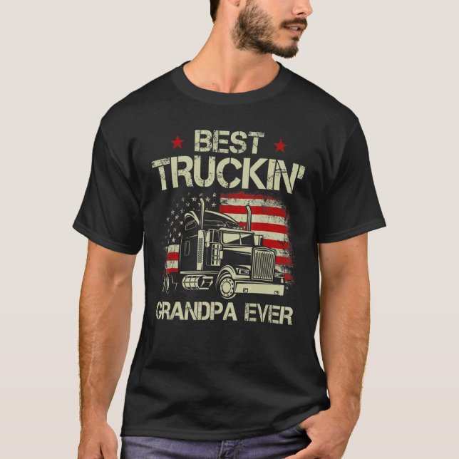 Camiseta Mens Best Truckin Avô Ever American Flag Big R (Frente)