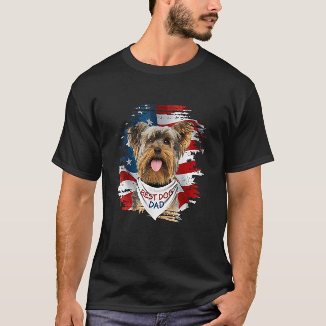 Camiseta Mens Best Yorkshire Terrier Dad Ever American Flag (Frente)