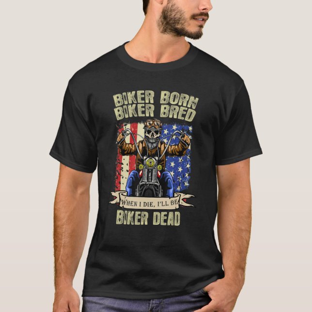 Camiseta Mens Biker Nascer Biker Bred Quando eu morrer eu v (Frente)