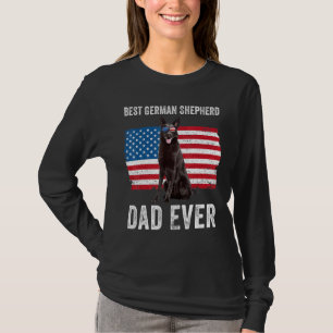 Camiseta Mens Black German shepherd Pai American Flag O