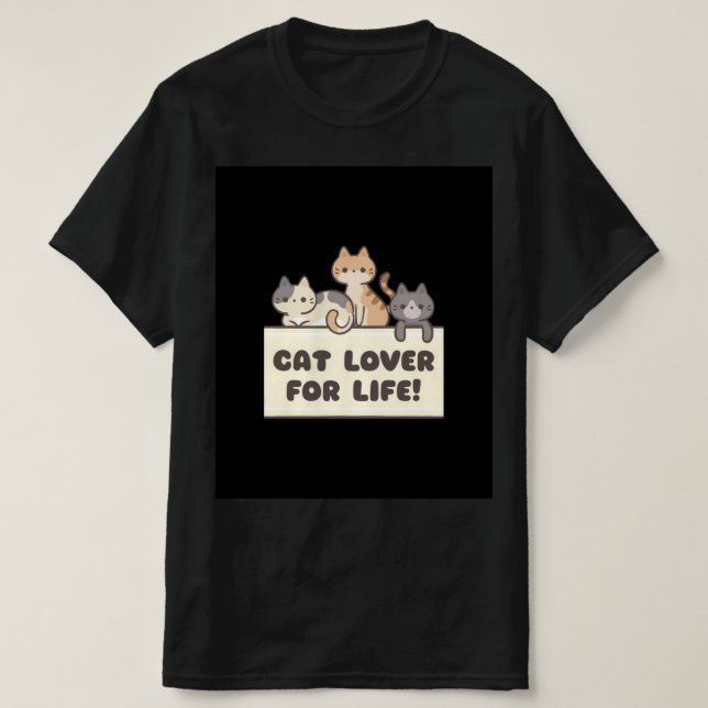 Camiseta mens black t shirt with cute cartoon of cat (Frente do Design)