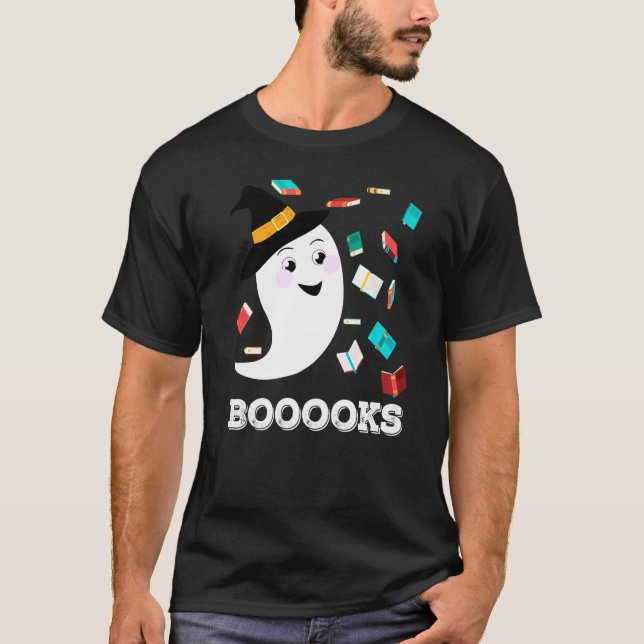Camiseta Mens Books Bibliotecário Halloween Cute Ghost Voan (Frente)