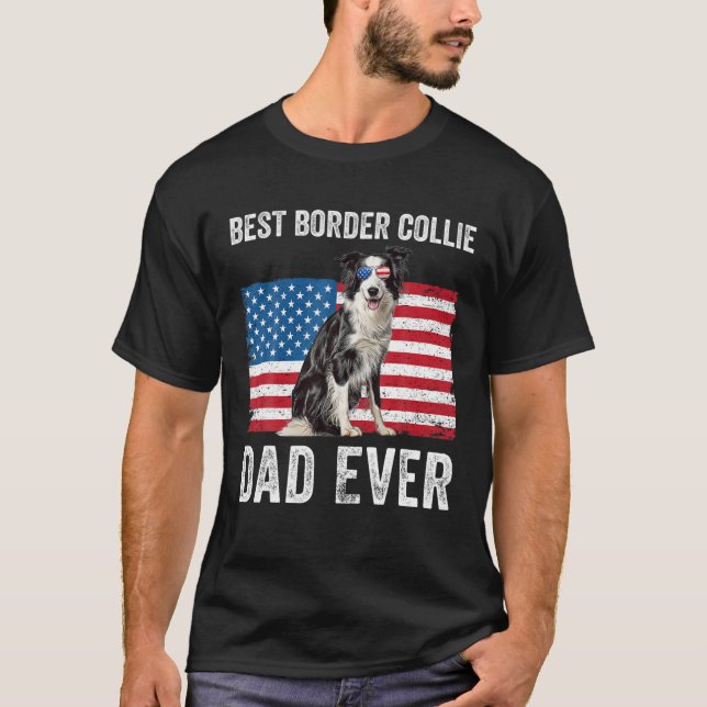Camiseta Mens Border Collie Pai Americano Flag Dog (Frente)