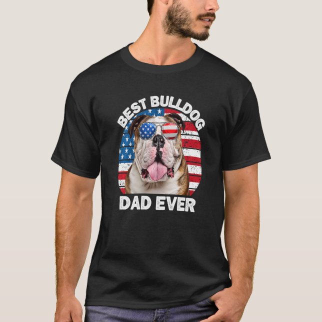 Camiseta Mens Bulldog Pai Americano Flag English Buldog Do (Frente)