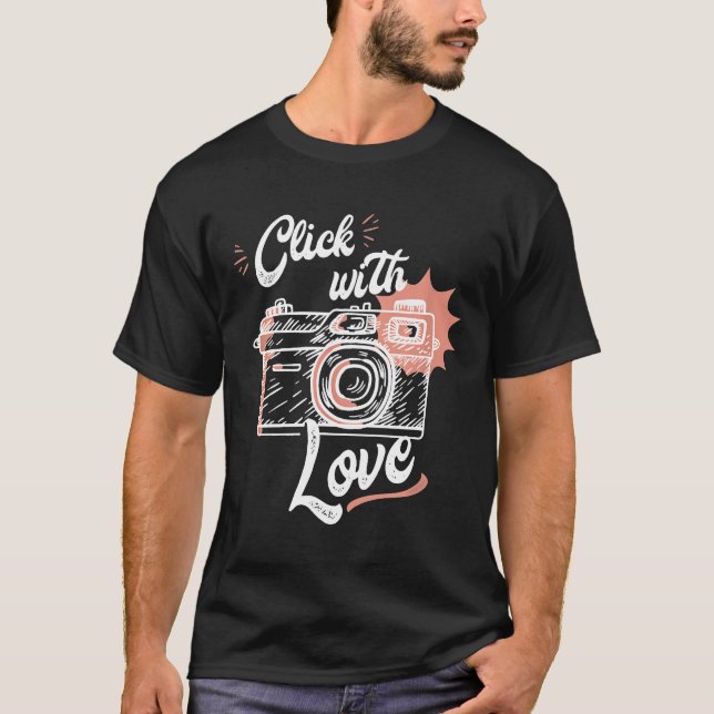 Camiseta Mens Camera clica com amor para fotógrafos (Frente)