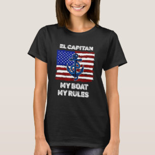 Camiseta Mens Capitan My Boat My Rules Pontoon American Fla