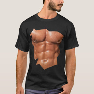 Camiseta Mens Chest Seis Pack Abs Falso Músculos Falso Abs