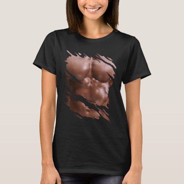 Camiseta Mens Chest Seis Pack I Muscles Bodybuilder I Falso (Frente)