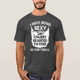 Camiseta Mens Chubby Bearded Padre Funny Pai com Miçangas