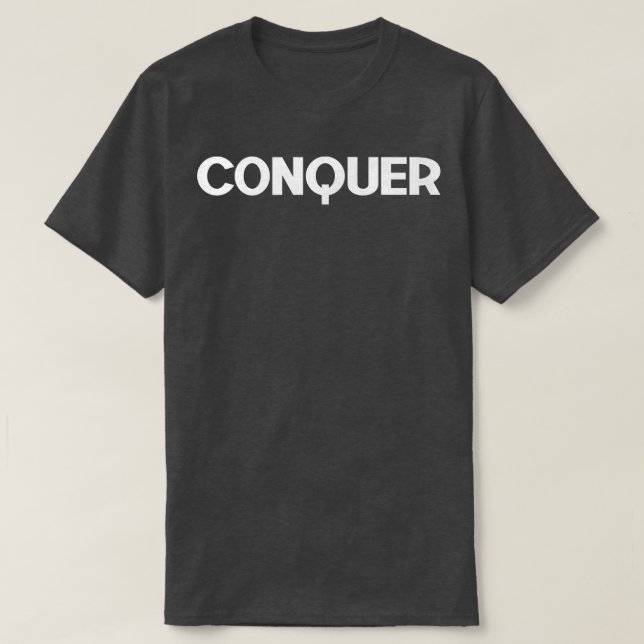 Camiseta Mens CONQUER Gym Malhação Workout Bodybuilding Mot (Frente do Design)