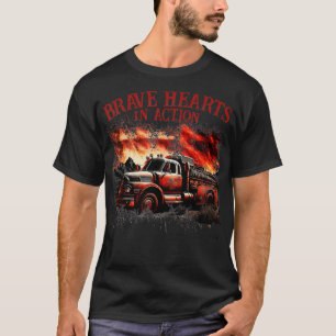 Camiseta Mens Corações Corajosos Em Ação Caminhão De Fogo A