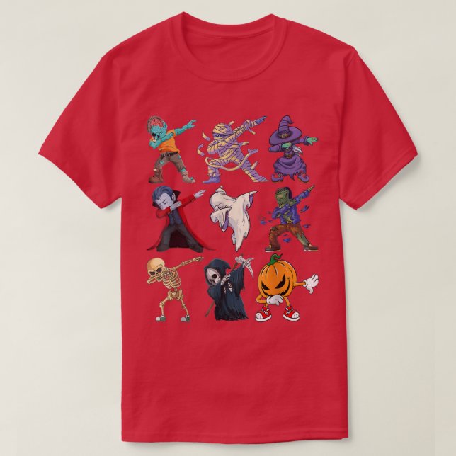 Camiseta Mens Dabbing Halloween Boys Skeleton Zombie Scarbi (Frente do Design)