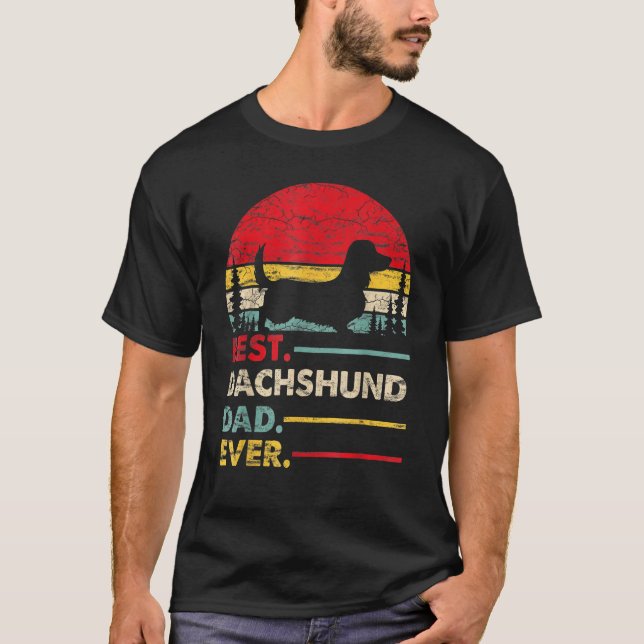 Camiseta Mens Dachshund Long Haired Best Dad Ever Dog Vinta (Frente)