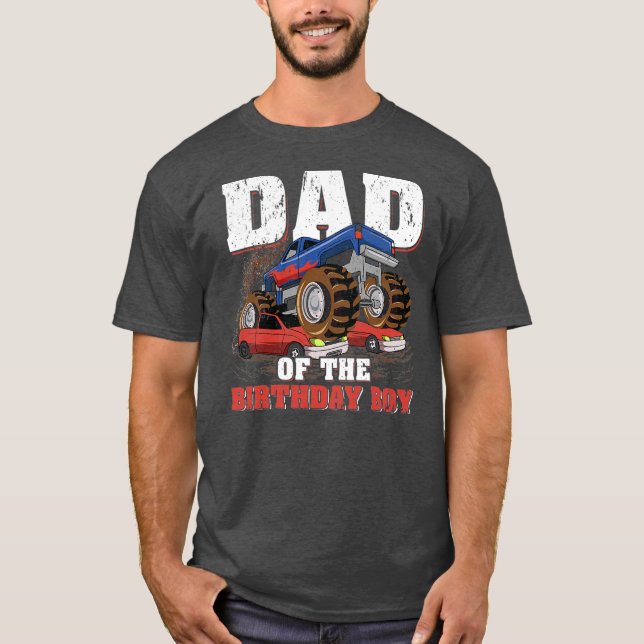 Camiseta Mens Dad Of The Birthday Boy Funny Monster Truck (Frente)