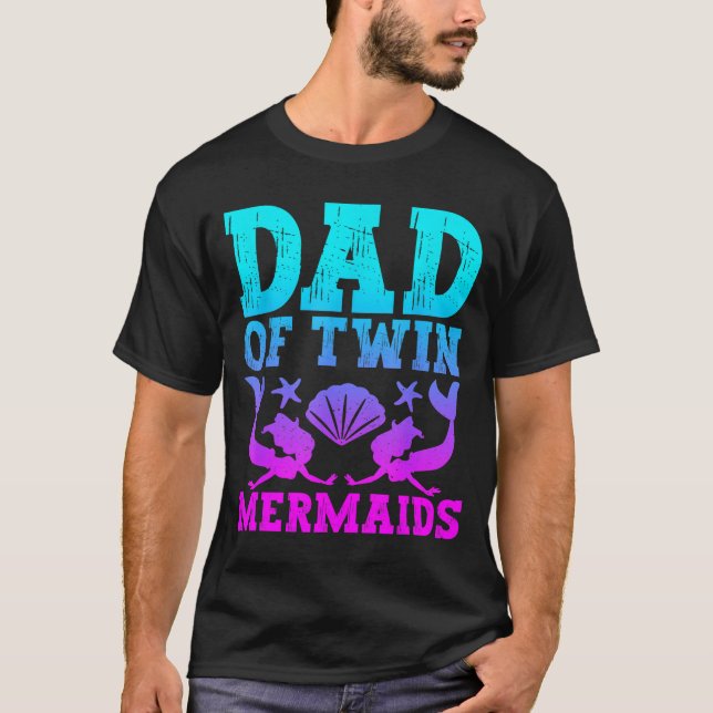 Camiseta Mens Dad Of Twins Mermaid Father's Day Pregnancy A (Frente)