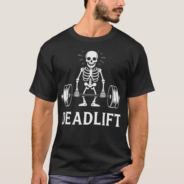 Camiseta Mens Deadlift Skeleton Bodybuilder Workout Powerli (Frente)