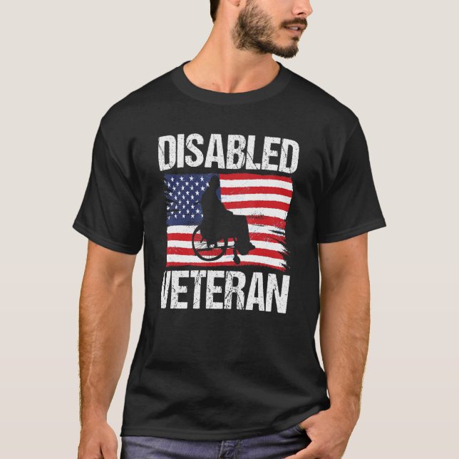 Camiseta Mens Desativado Bandeira Americana Veterana (Frente)