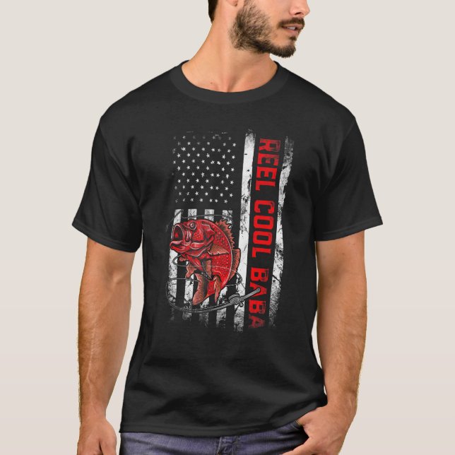Camiseta Mens Dia de os pais Reel Legal Baba Fish American  (Frente)