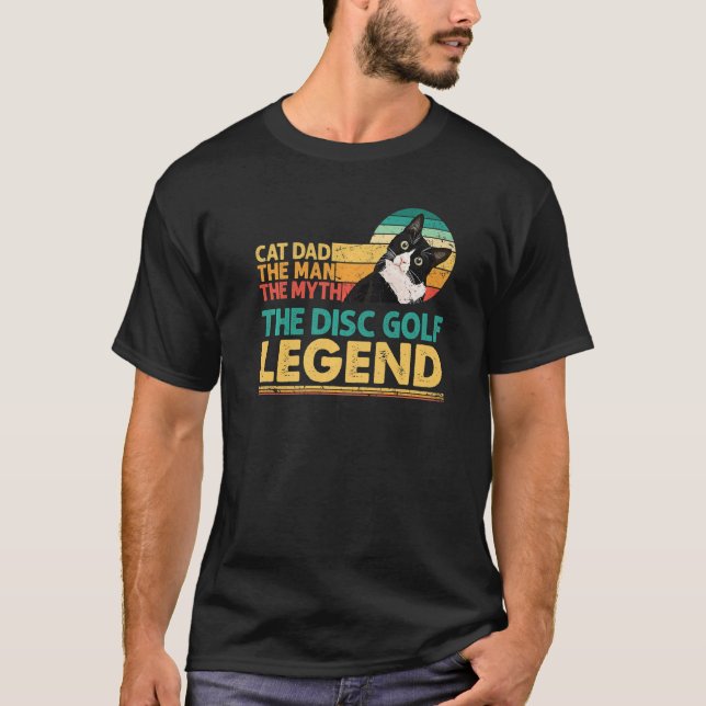 Camiseta Mens Disc Golf Player Cat Dad Man Myth Legend For  (Frente)