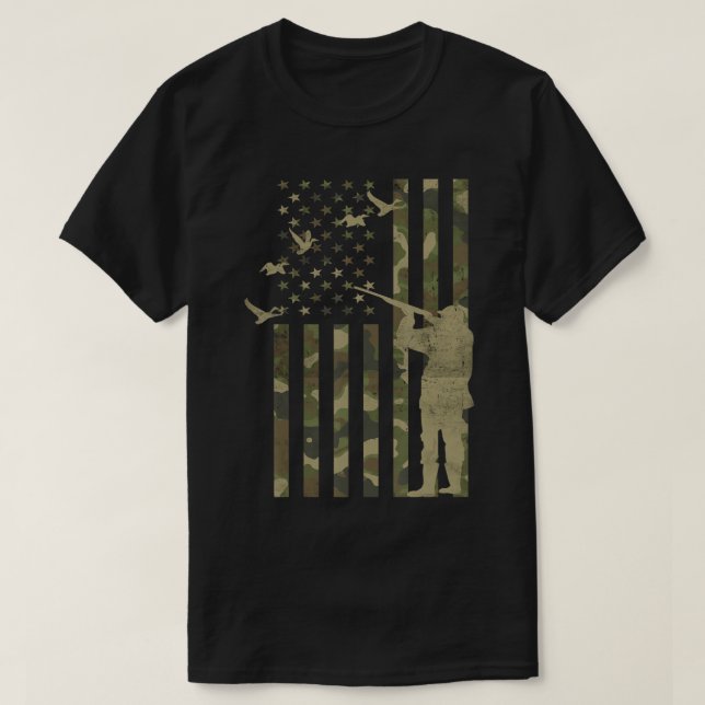 Camiseta Mens Duck Hunter American Flag Camo Duck Caça C (Frente do Design)