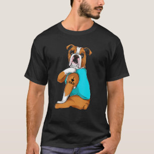 Camiseta Mens English Buldogue I Love Pai Tattoo Roupa