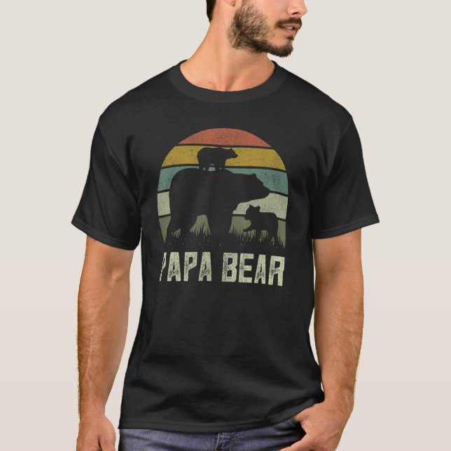 Camiseta Mens Engraçado Papá Urso Cub 2 Crianças Dia de os  (Frente)