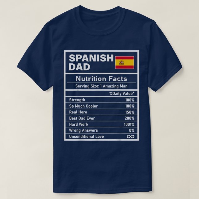 Camiseta Mens - Espanha - Fatos de Nutrição de Pais - Dia d (Frente do Design)