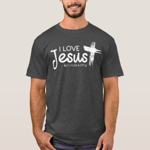 Camiseta Mens Eu Amo Jesus Mas Eu Grito Um Pouco com Cruz