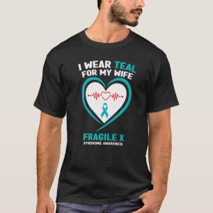 Camiseta Mens Eu Visto Teal Para Minha Esposa Frágil Síndro
