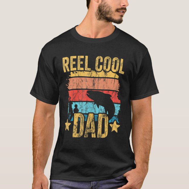Camiseta Mens Father And Son Fishing Retro Reel Cool Dad (Frente)