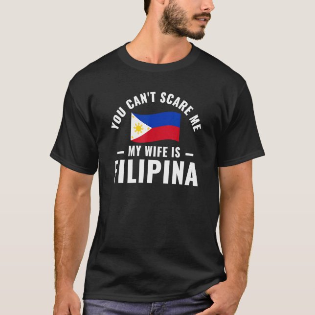 Camiseta Mens Filipino Americano Minha Esposa É Filipina (Frente)